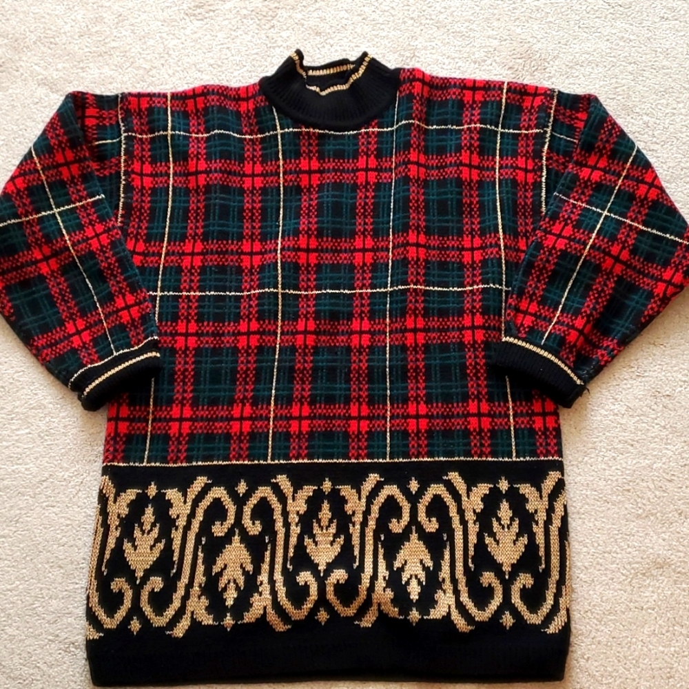 Robert Scott red, green and gold knit sweater